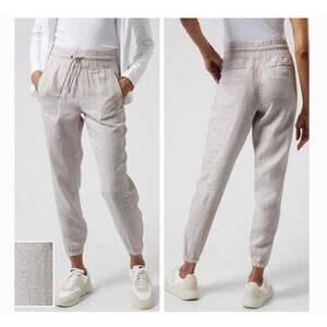 Athleta Cabo Linen Joggers Pants Cream Micro Cheetah Print Size 16 Beach Travel